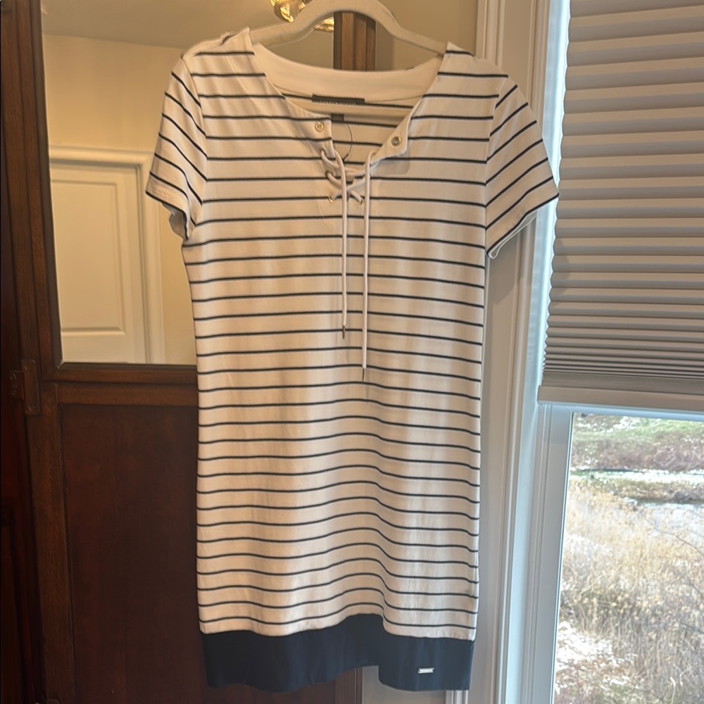Tommy Hilfiger Striped Midi Dress - White and Black